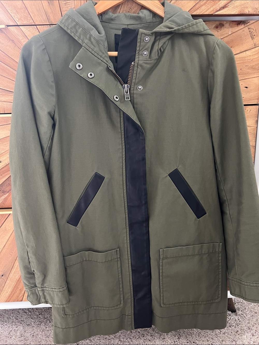 Madewell x Sezane Olive Military Field Hooded Coat